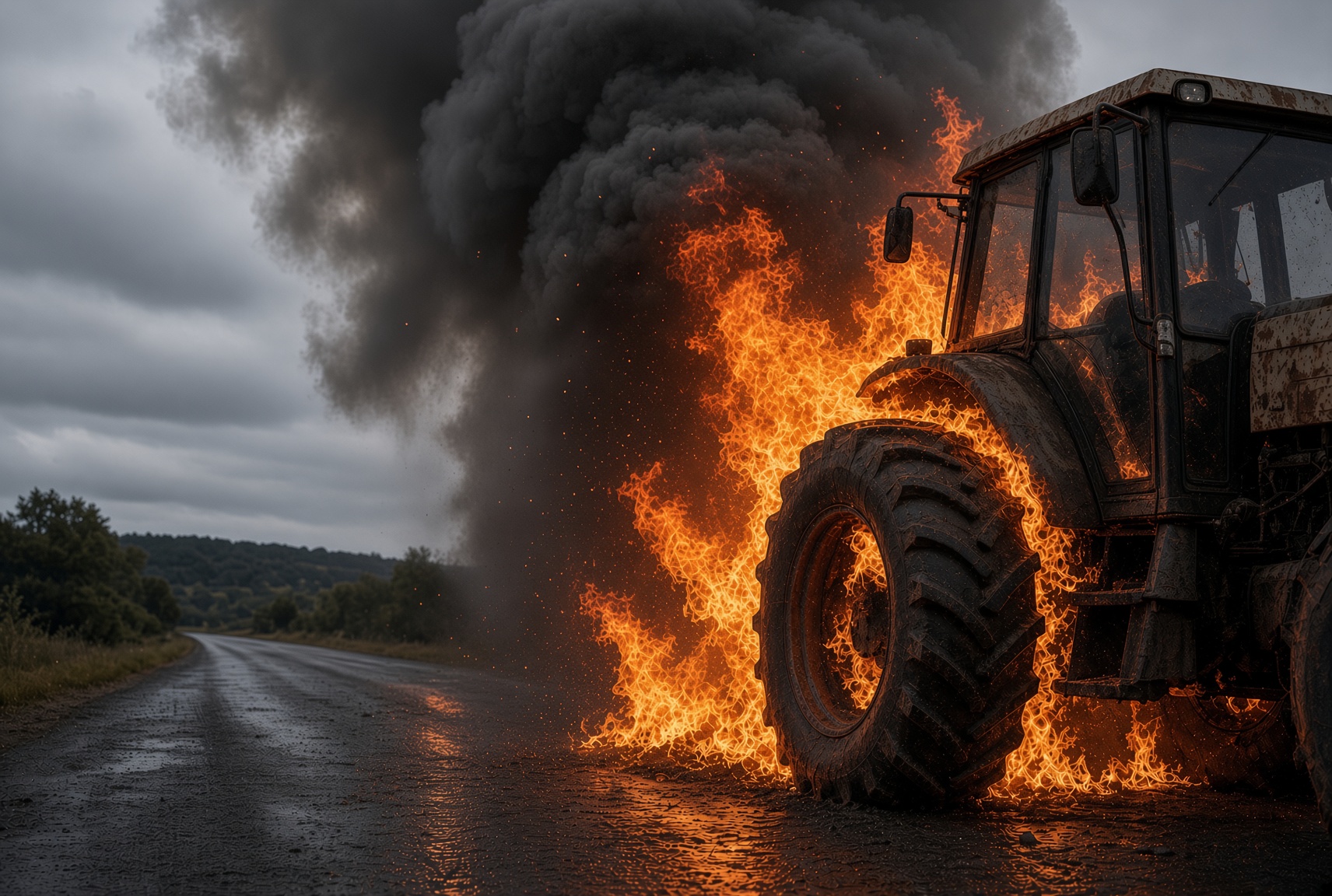 Traktor u plamenu